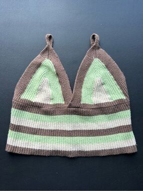 Striped Knit Triangle Crop Top in Brown/Green